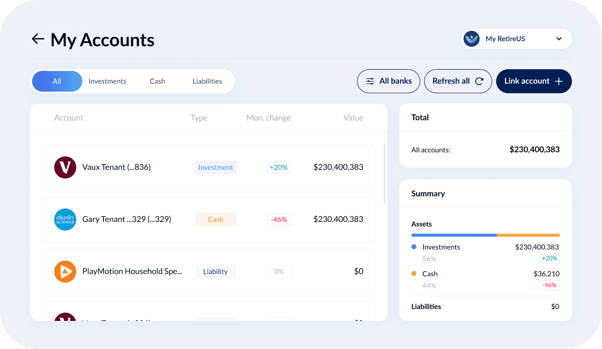 View all accounts in one place